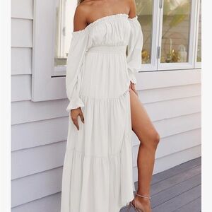 Elegant Off-Shoulder White Maxi Dress